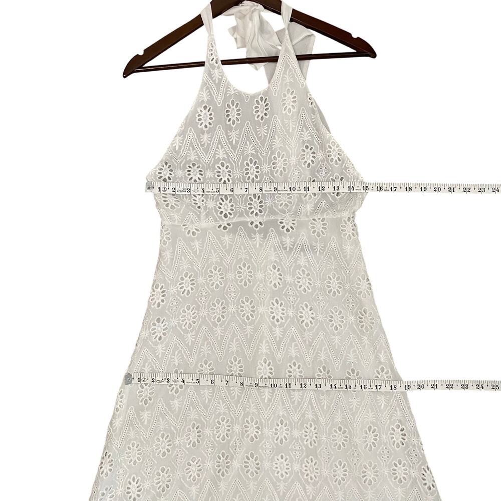 Zara Woman Lace Eyelet Halter Midi Dress White Sheer Boho Small Back Zip - Picture 6 of 8